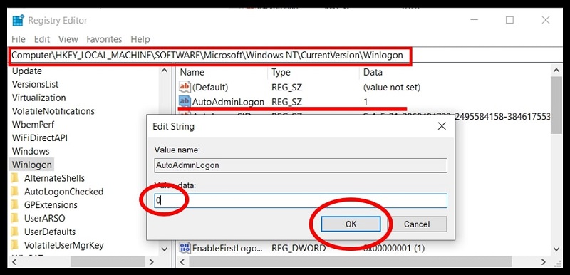 Disable AutoLogin by Using Registry Editor